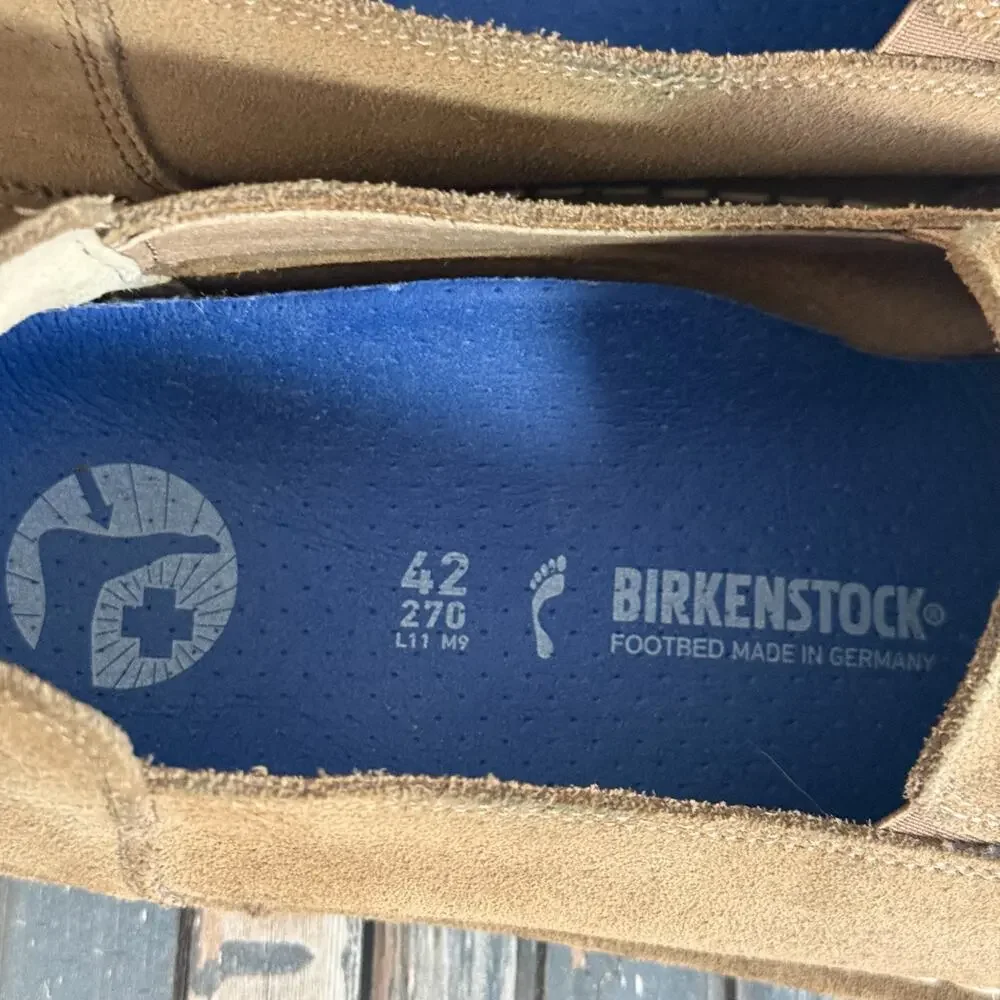Birkenstock Utti Mens Slip On Moccasin Shoes 9.5 Brown Leather Suede Comfort NEW - Picture 2 of 10